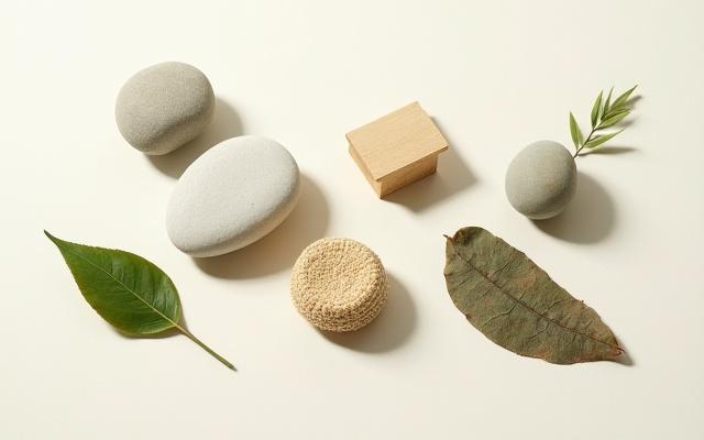 Larawan ng iba't ibang natural at eco-friendly na materyales para sa tahanan.