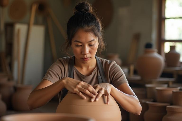 Artisan working with clay in a serene studio